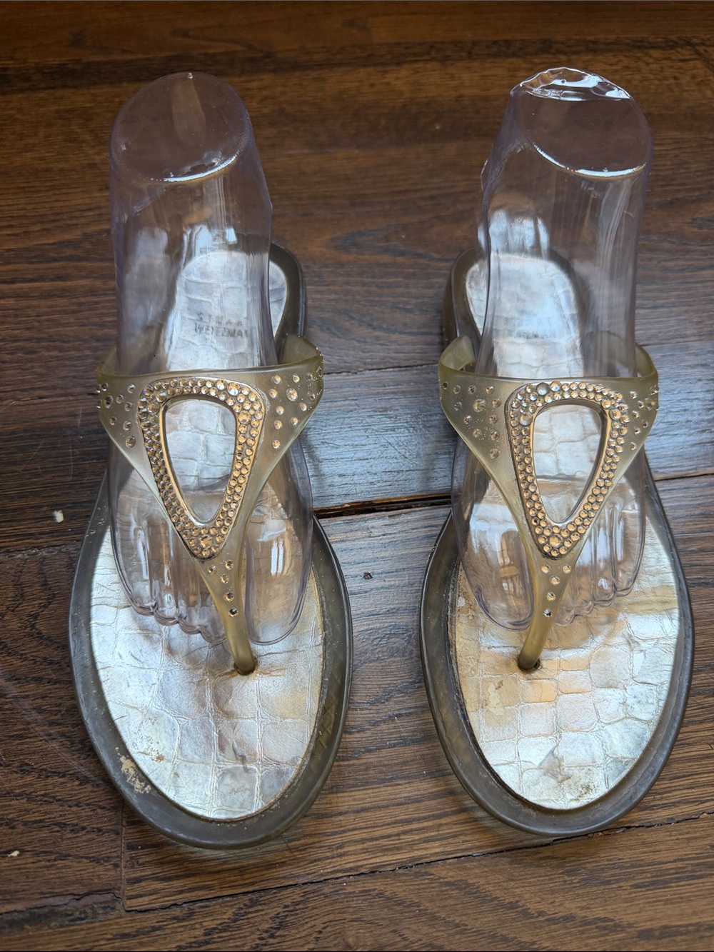 STUART WEITZMAN Clear Jelly Thong Sandal Crystal Rhinestone Embellished Size 9